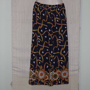 August silk skirt Blue Brown Diamond Print Midi Skirt Size:M